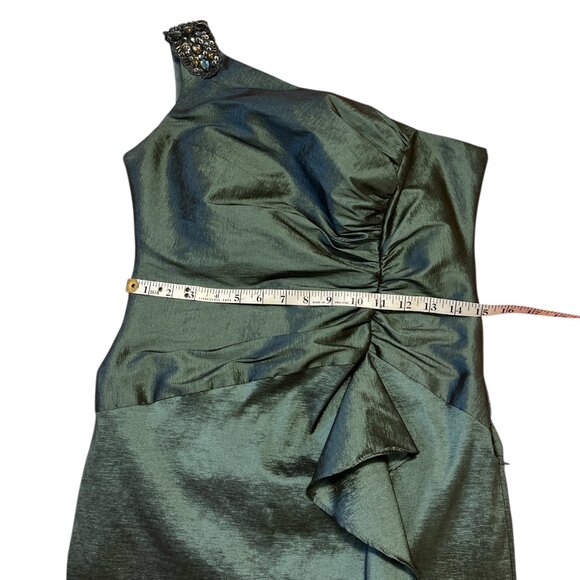 R&M RICHARDS Dress One Shoulder Gems Shimmer Fabric Size 8 Green - Picture 9 of 13